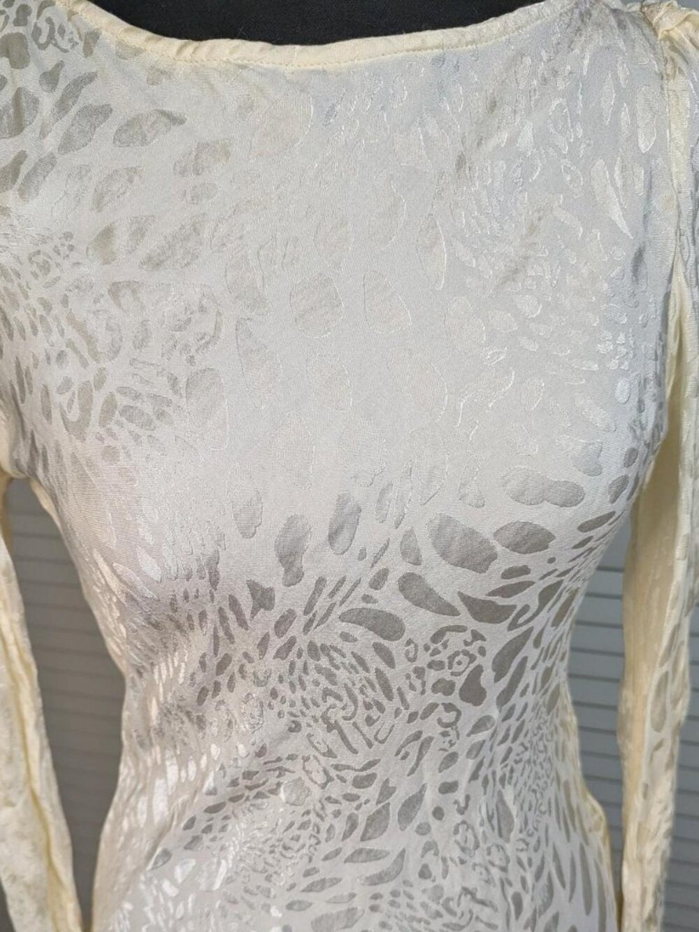 Yellow the Label ivory leopard satin dress with long sleeves